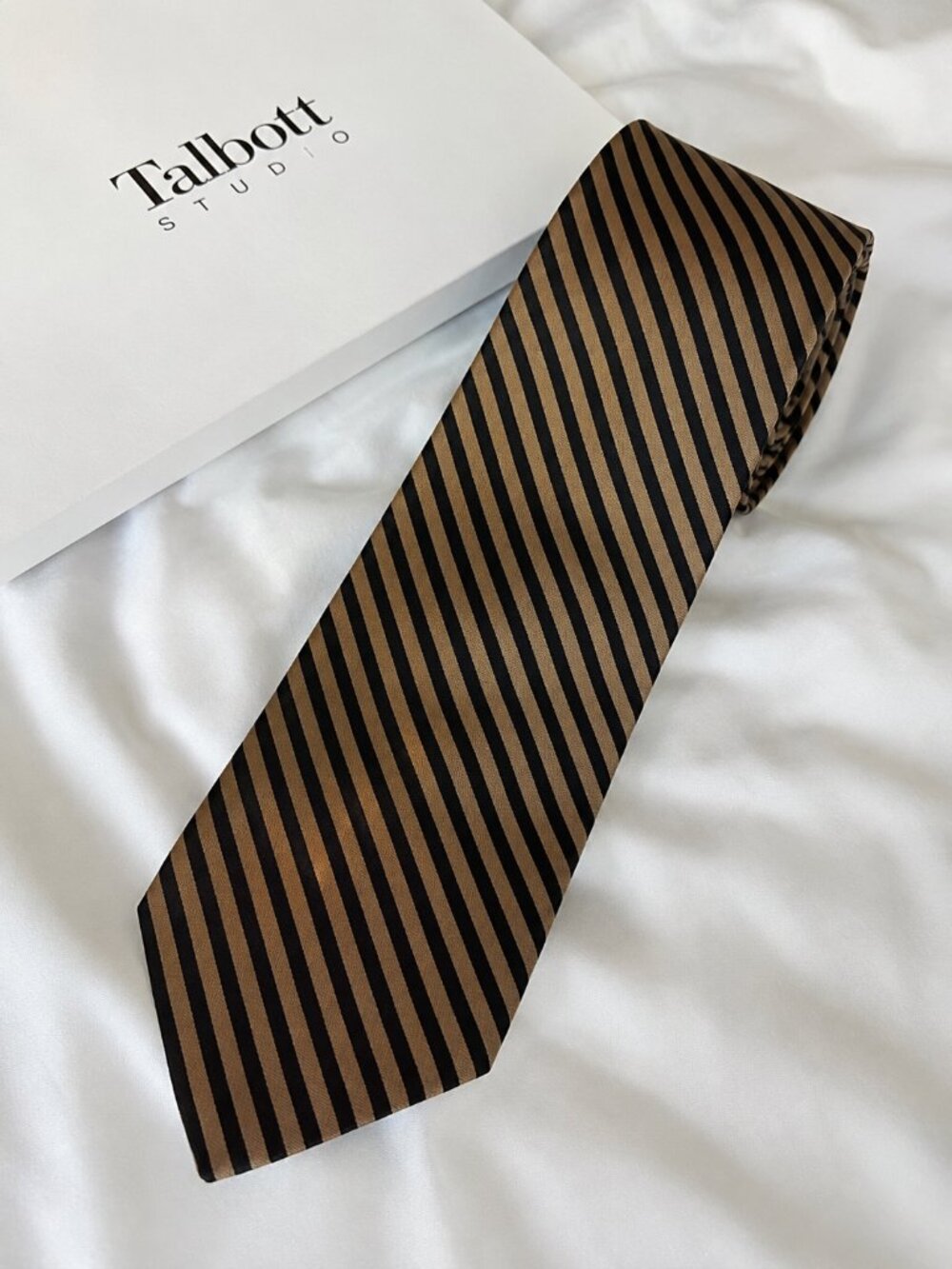 Vintage Talbott Studio Bullocks Wilshire Silk Tie Brown Black Diagonal Stripe